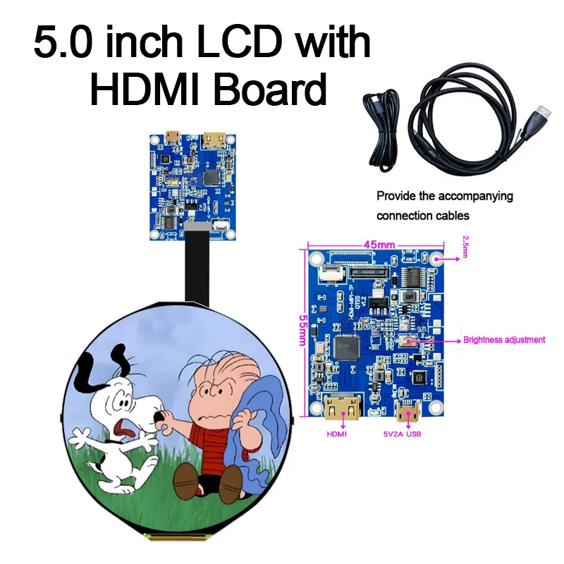5 inch 1080x1080 Round Touch Display Screen IPS 50p MIPI interface LCD Display HDMI Board Display
