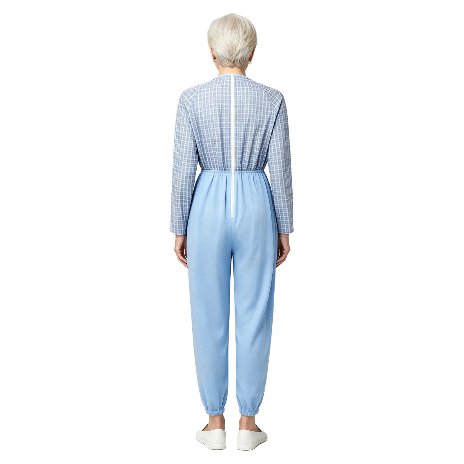 Adults Unisex Anti-strip Adaptive Jumpsuit Long Sleeve Patchwork Full Zipper One-piece Rompers for Elderly Special Patchwork