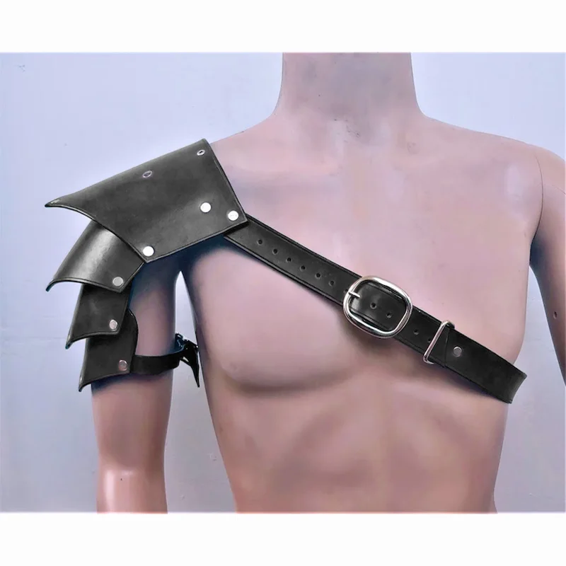 Medieval Viking Knight Gladiator Shoulder Guards Armor Pirate Cosplay Costume Steampunk PU Leather Harness Pauldron Men Women view 2