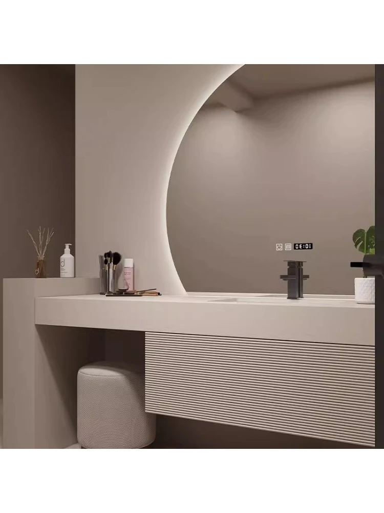 

Modern smart oak bathroom cabinet combination rock slab integrated wash basin toilet washstand