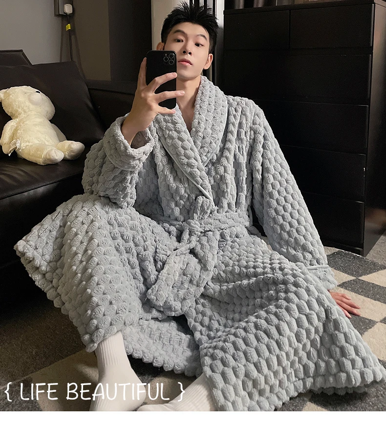 Plush robe men-jacquard blue