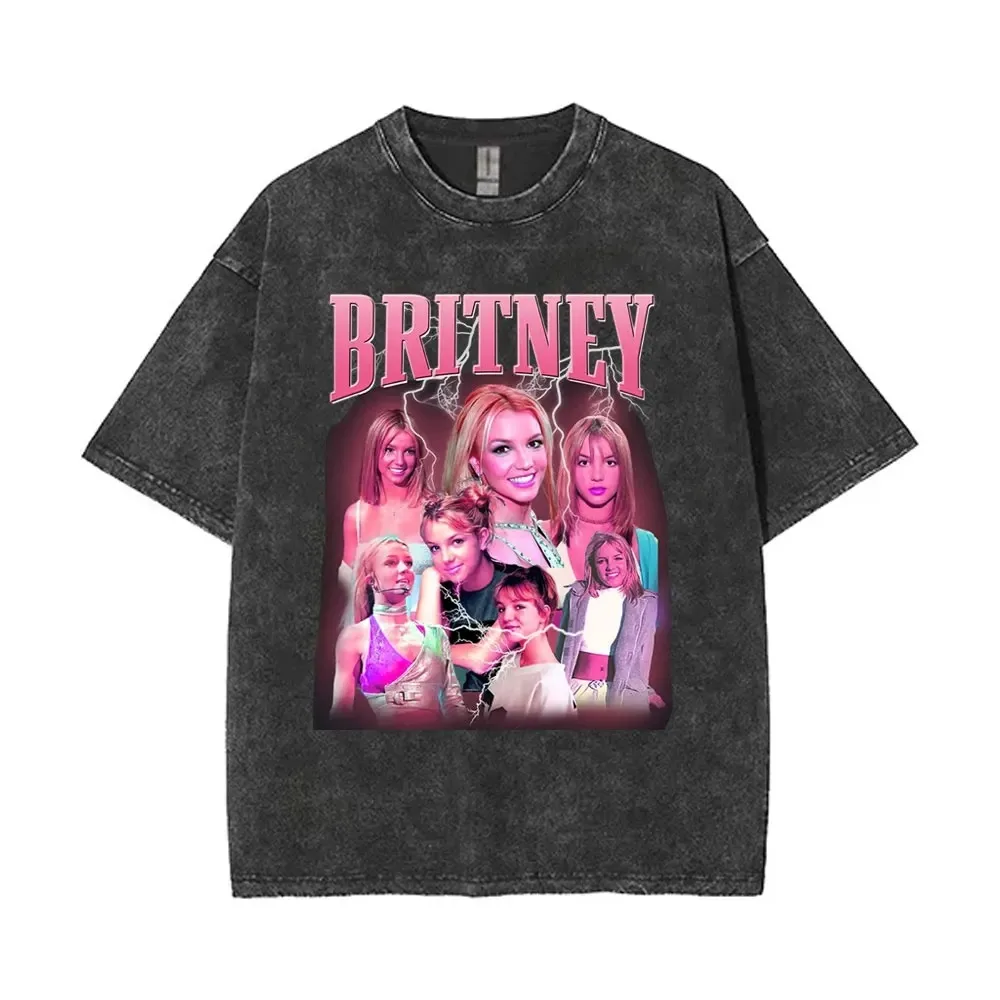 

The Britney Tour 2001 Vintage Washed Print T-Shirt Britney Spears Fans Men Women Casual Retro Oversized Short Sleeve Top