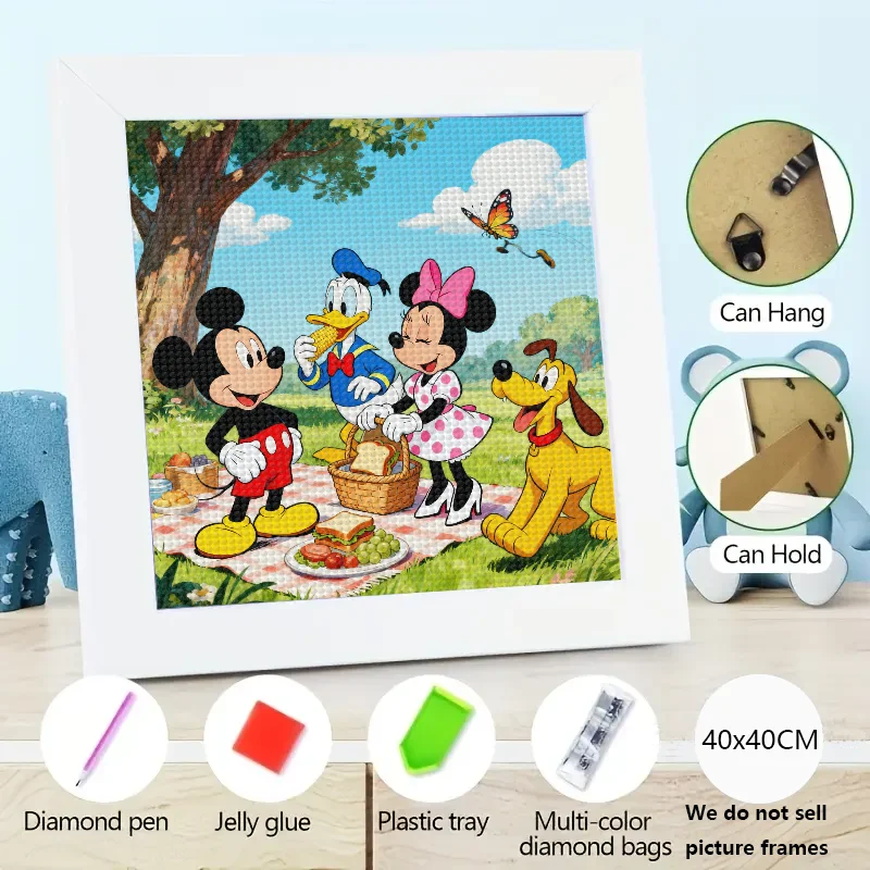 

1PC Mickey Mouse Minnie Donald Duck Pluto Happy Picnic 5D Diamond Painting Kit, Full Drill DIY Cartoon Character Friends Gatheri