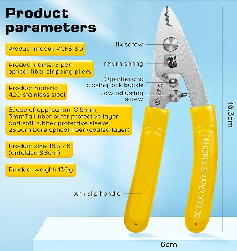 Pince à dénuder à fibre optique à trois ports en acier inoxydable VCFS-30 Pince à dénuder optique pour outils FTTH