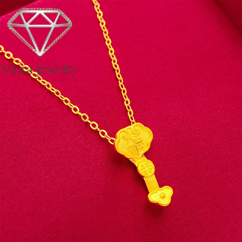 Viora Jewelry Ruyi Pendant for Women, 24K Gold, AU999 | Matte gold ruyi with vine & enamel clouds, classic charm for cheongsam.