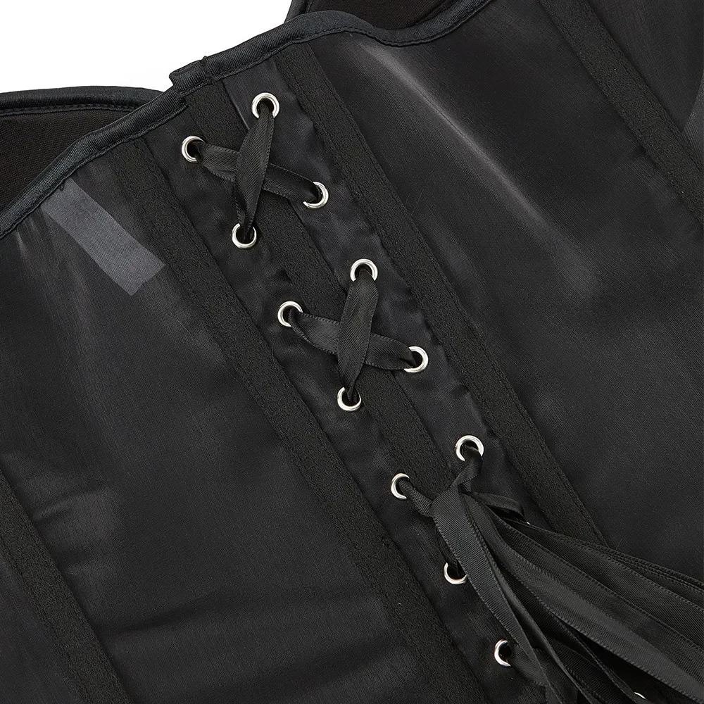 Women\'s Evening Corset Overbust With Bra Lingerie Transparent Mesh Breathable Lace Up Corsets Woman Top Black Bustier