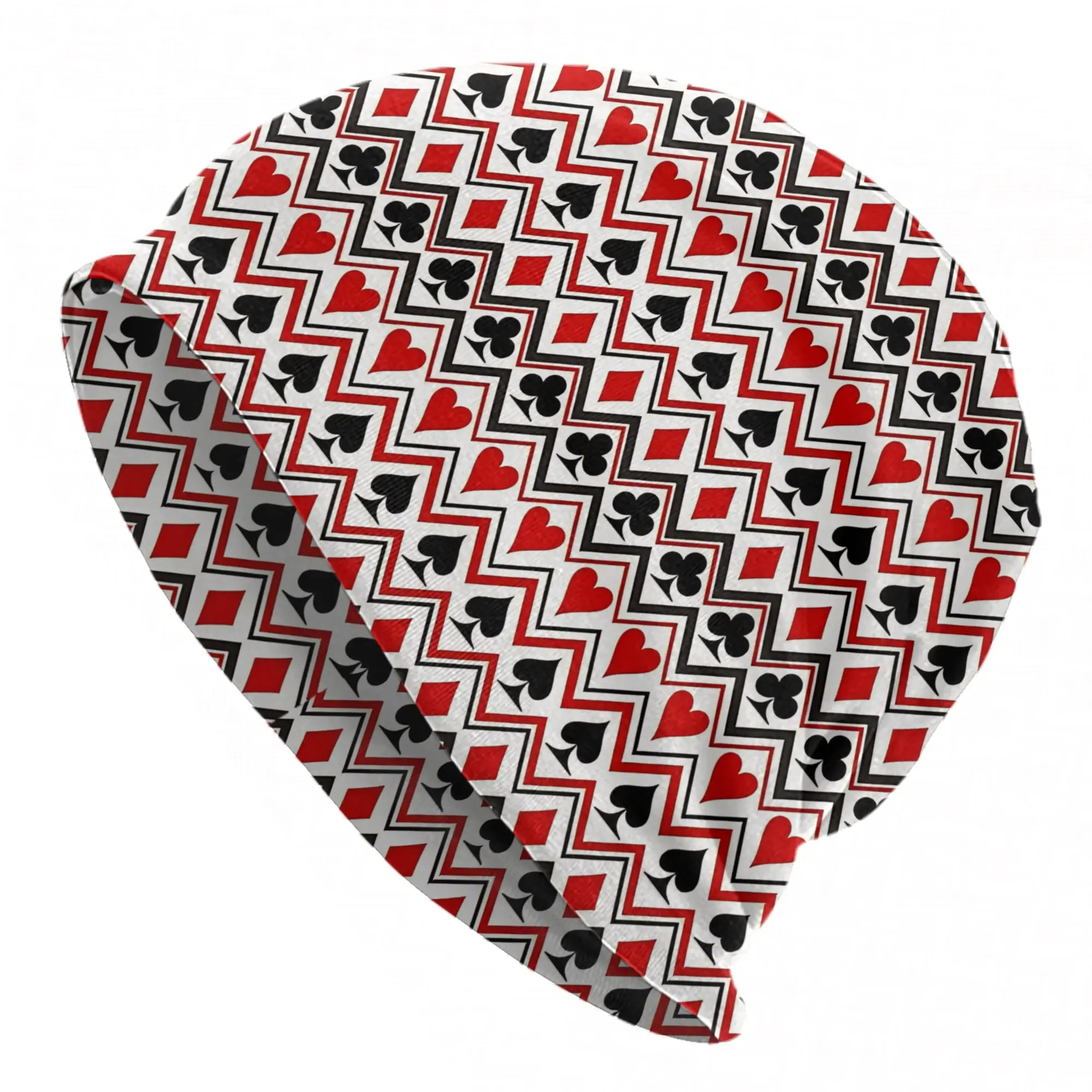 Playing cards suit symbols pattern Poker Bonnet Hats Hip Hop Outdoor  Skullies Beanies Hat Unisex Summer Dual-use Caps
