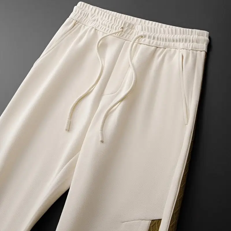 Trend Embroidered Sweatpants Summer Sweatpants Men's Fashion Ribbon Splicing Tie Colour Contrast Casual Pants
