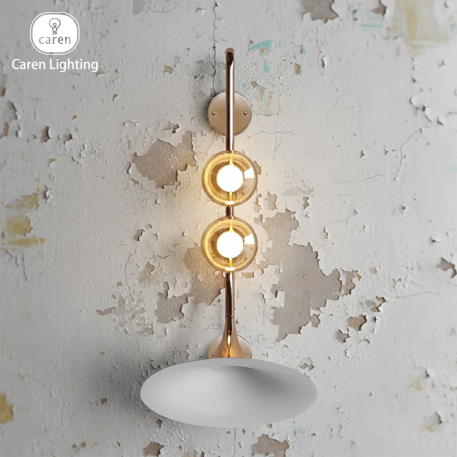 Caren Modern Futuristic Jazz Horn Wall Lamp Gold Electroplated Glass Shade Sconce 12W LED Elegant Indoor Wall Light Living Room
