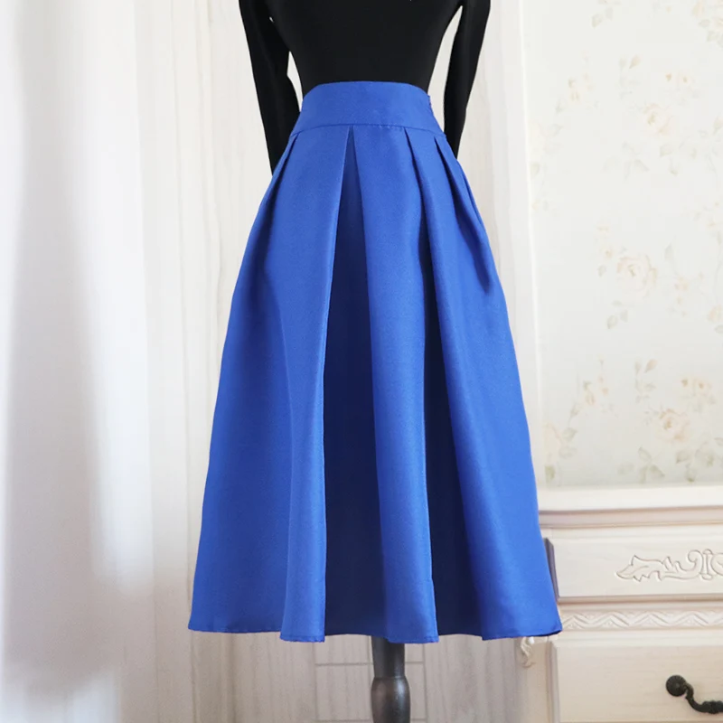 ฤดูใบไม้ผลิฤดูร้อนใหม่ผู้หญิง Hepburn จีบปุยเอวสูง Midi เข่า-ความยาว A-Line กระโปรงร่ม Pinki สีแดง Street Sle