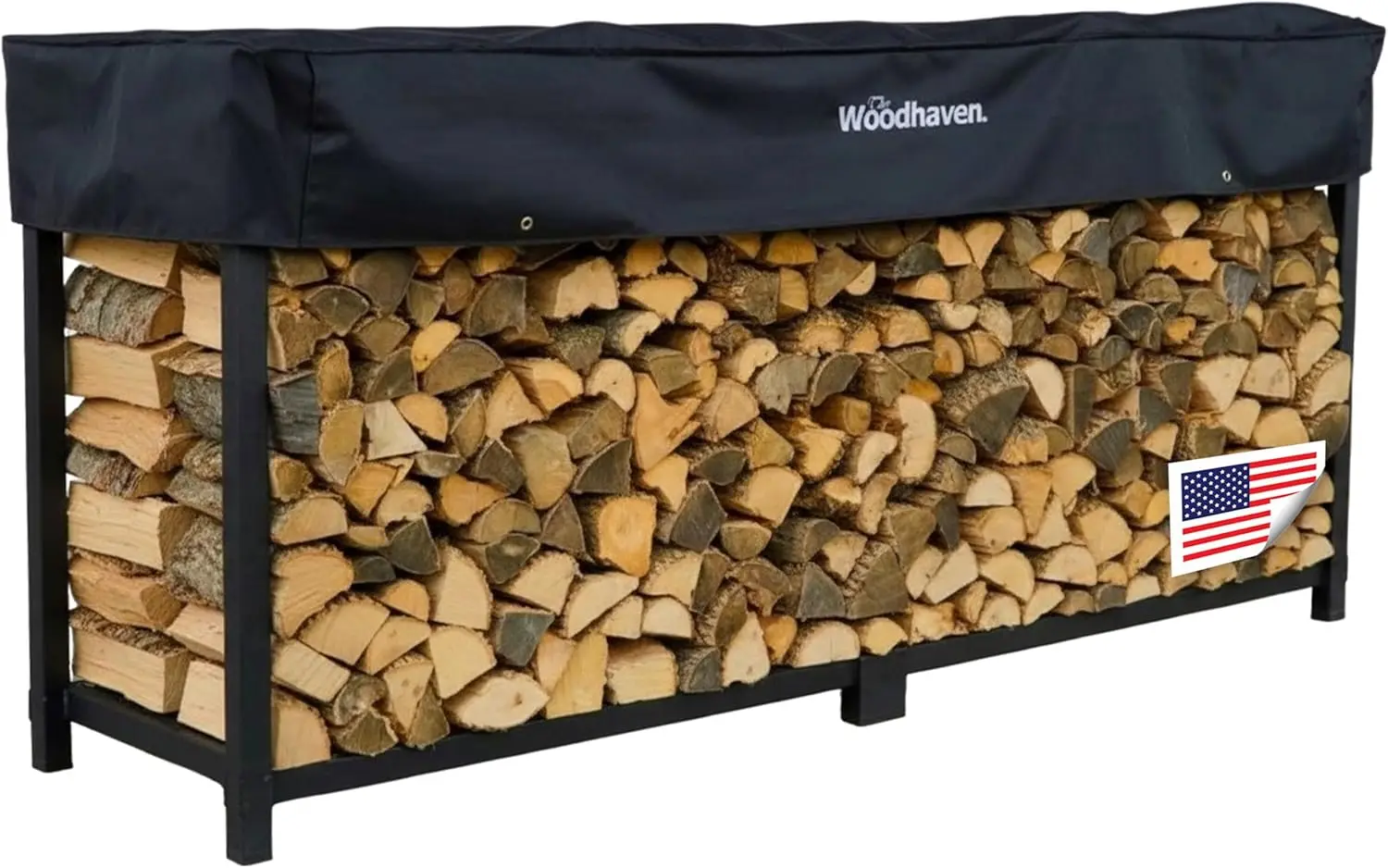 8-Foot Heavy-Duty Steel Firewood Rack with Cover, Holds 1/2 Cord, Keeps Wood Dry & Ready for Indoor/Outdoor Use