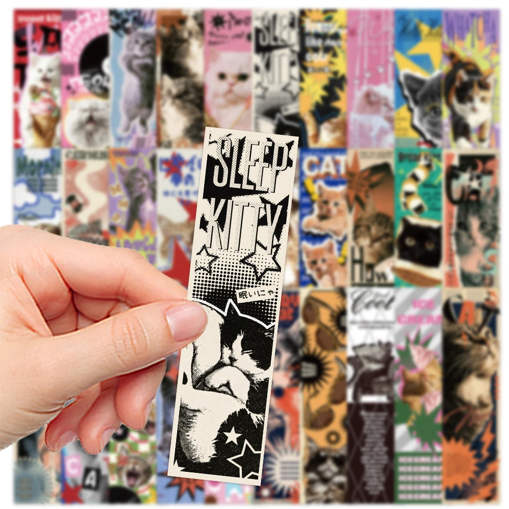 30PCS Cat Poster Bookmark Cartoon Cool Mixed Design Bookmarks Pages Book Mark Cartoon Printing Annotated Notebook Clip