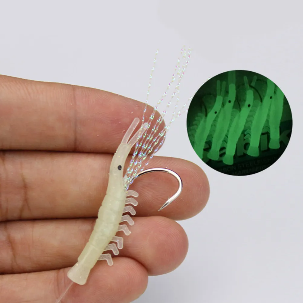 3 Strings Night Glow Shrimp Fishing Hooks 5-in-1 Multi-Directional Carbon Steel Rust Proof Hook for Lure Fishing Bait Jigs