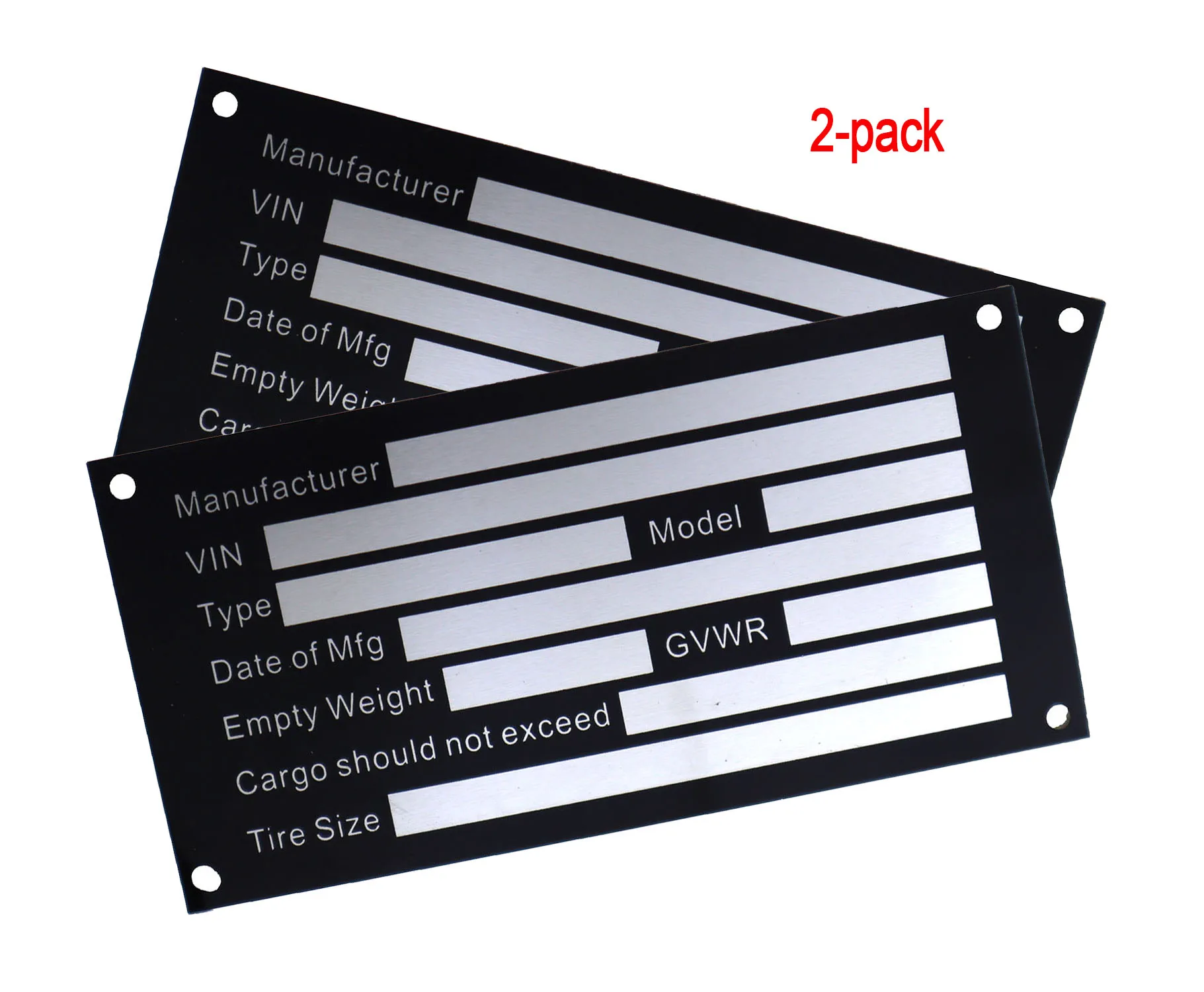 

2-PACK VEHICLE TRUCK BOAT Trailer Blank VIN & Weight AXLE Chassis Plate 114mm x 57mm Identification Number