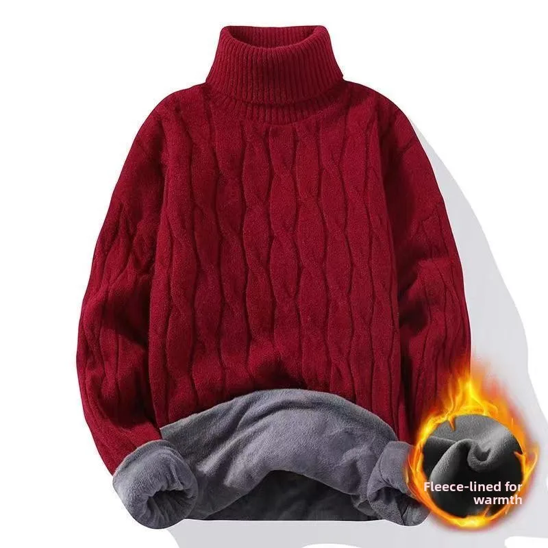 

Thiened Fce High Collar Men's Knitted Base irt Winter New Sle Warm Versatile Sweater Easy Match Multiple Colors