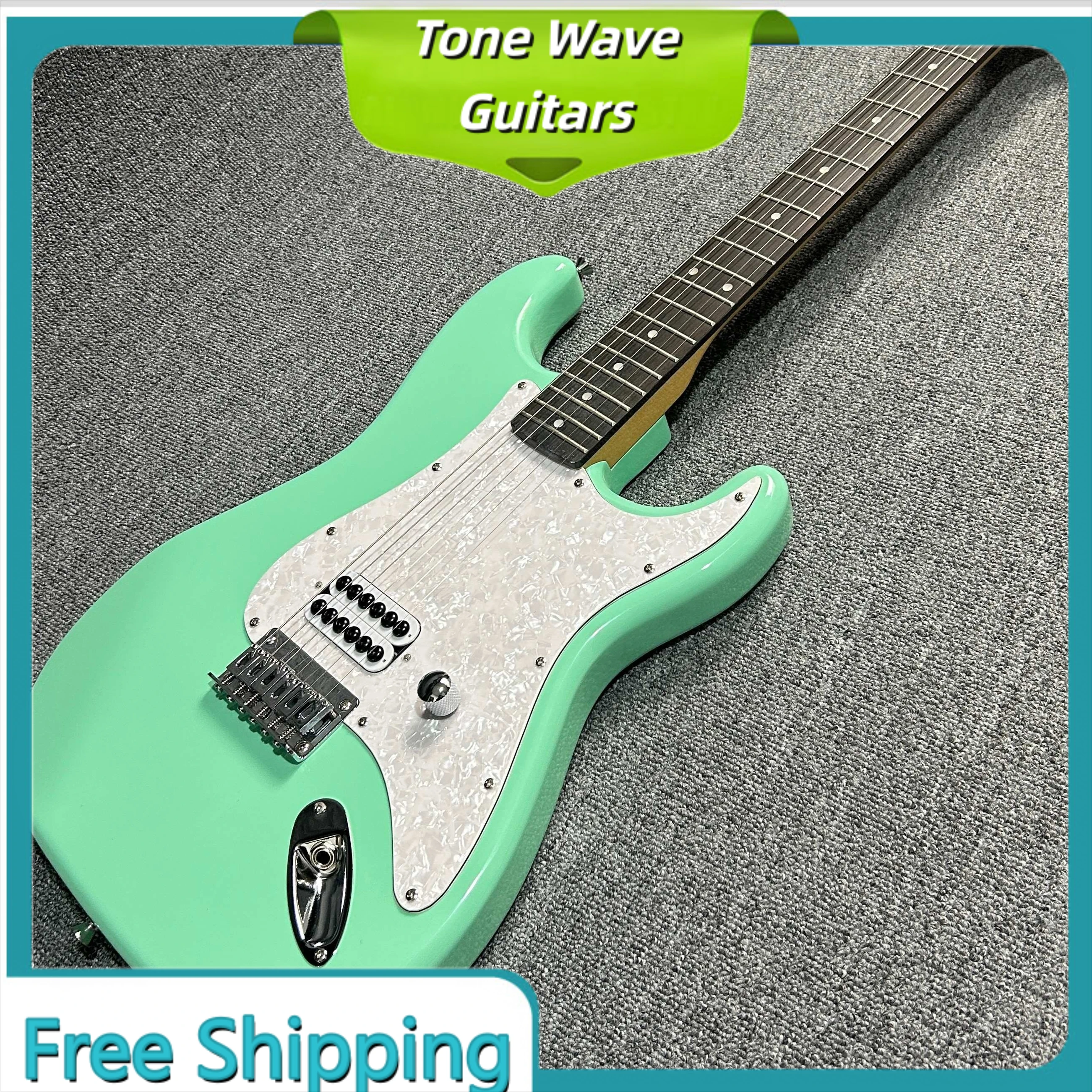 Guitarra Eléctrica STSS Surf Green de 39 Pulgadas, Mástil de Palisandro, Cuerpo de Aliso, 22 Tonos, Pastillas SSH, Estilo Clásico Vintage de Rock