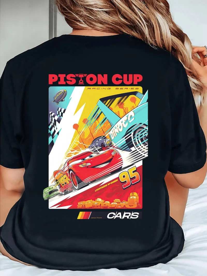 متعة 2025 الصيف بيع سيارات البرق ماكوين طباعة المرأة تيز ديزني ذات علامة تجارية مشتركة تي شيرت لكل من الرجال والنساء في 2025 أفضل Y2k