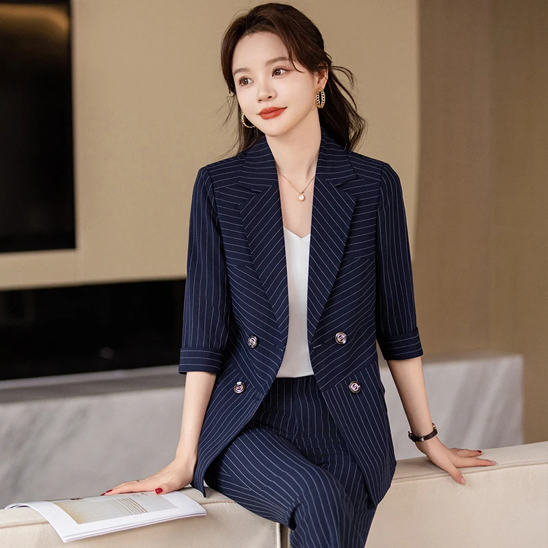 Newest 2024 Designer Fashion Suit Set Women's Double Breasted Buttons Blazer Pants Suit Korean Fashion High Quality