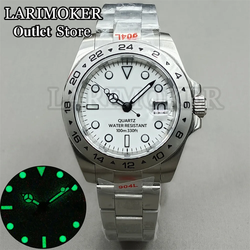 

LARIMOKER 39mm men's watch Stainless steel watch band uses a Rhonda 515 Quartz) movement with green hands