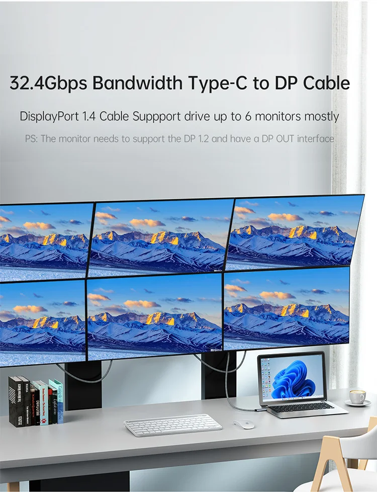 USB-C-zu-DisplayPort-Kabel 8K@60Hz, Typ-C-zu-DisplayPort-1.4-Kabel 4K@240Hz Thunderbolt 3 4 für MacBook Air Pro Samsung Telefon – Detail 5