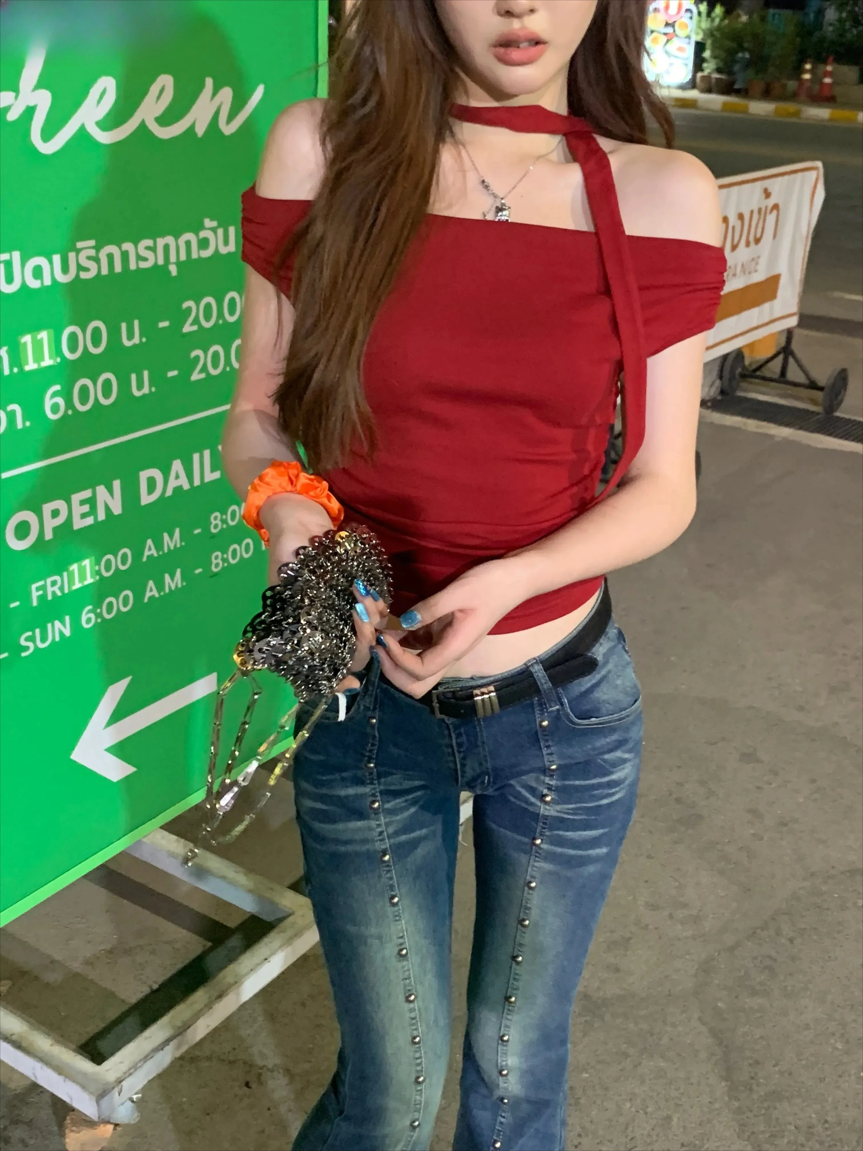 

Slash Neck Bow T Shirt Solid Color All Match Red Tank Top Korean Fashion Off-shoulder Sweet Kawaii Bottoming Pullover