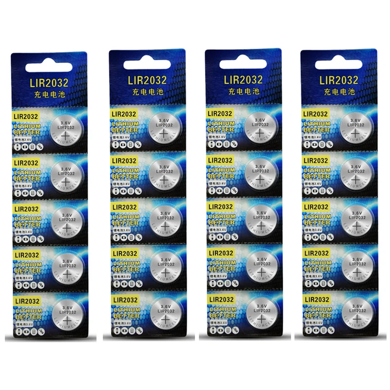 

LIR2032 Conveniently Rechargeable Battery Lithium Ion Charging Battery 3.6v 40mAH CR2032 for Watches Cell Coin Battery