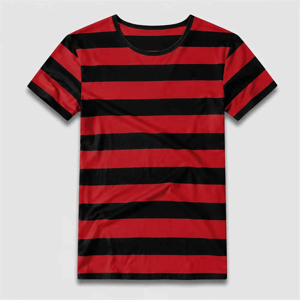 Men Stripes T-Shirt Striped Top Tees Male Fashion Short Sleeve Blue Red White Black Orange Navy T Shirt Costume Cosplay Party