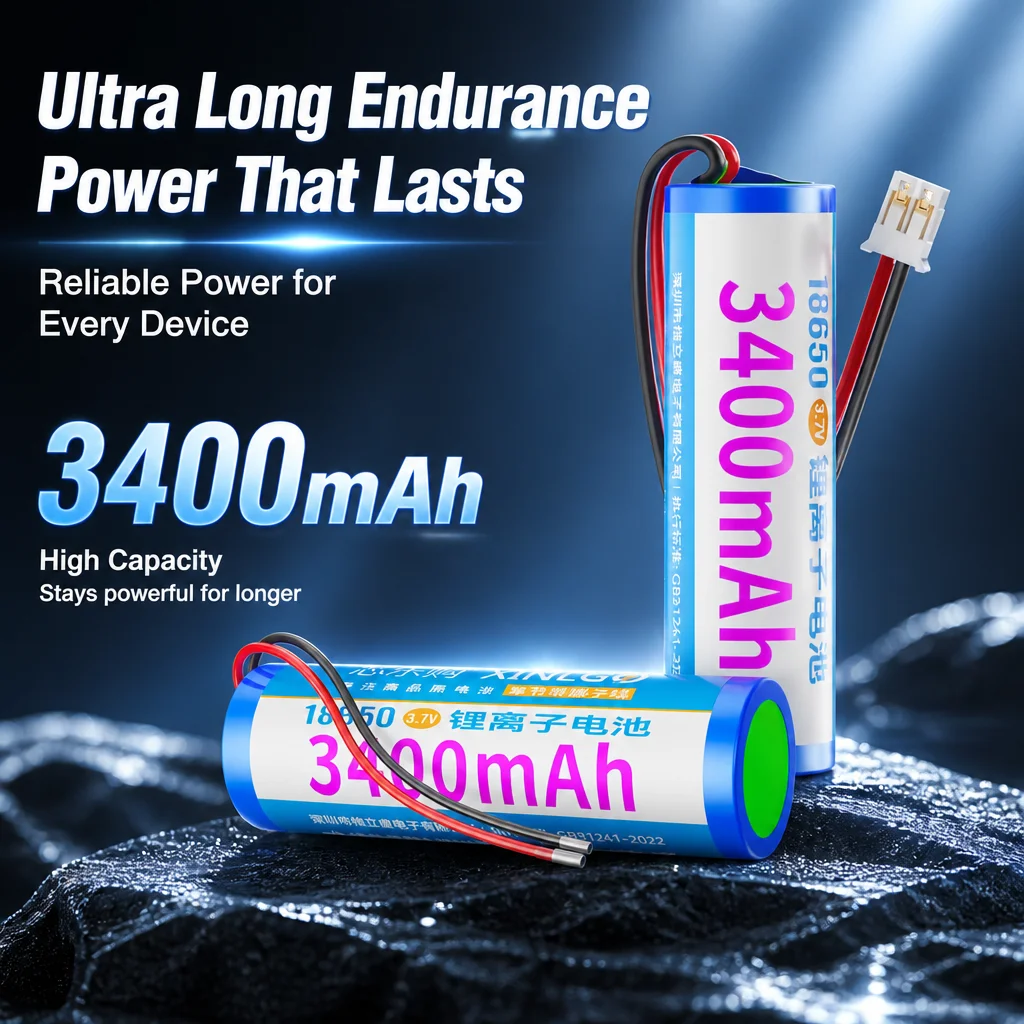 3.7V 18650 Lithium Battery 3400mAh Rechargeable Cell with Wire Plug Connector for DIY Battery Pack RC Model Electric Tools
