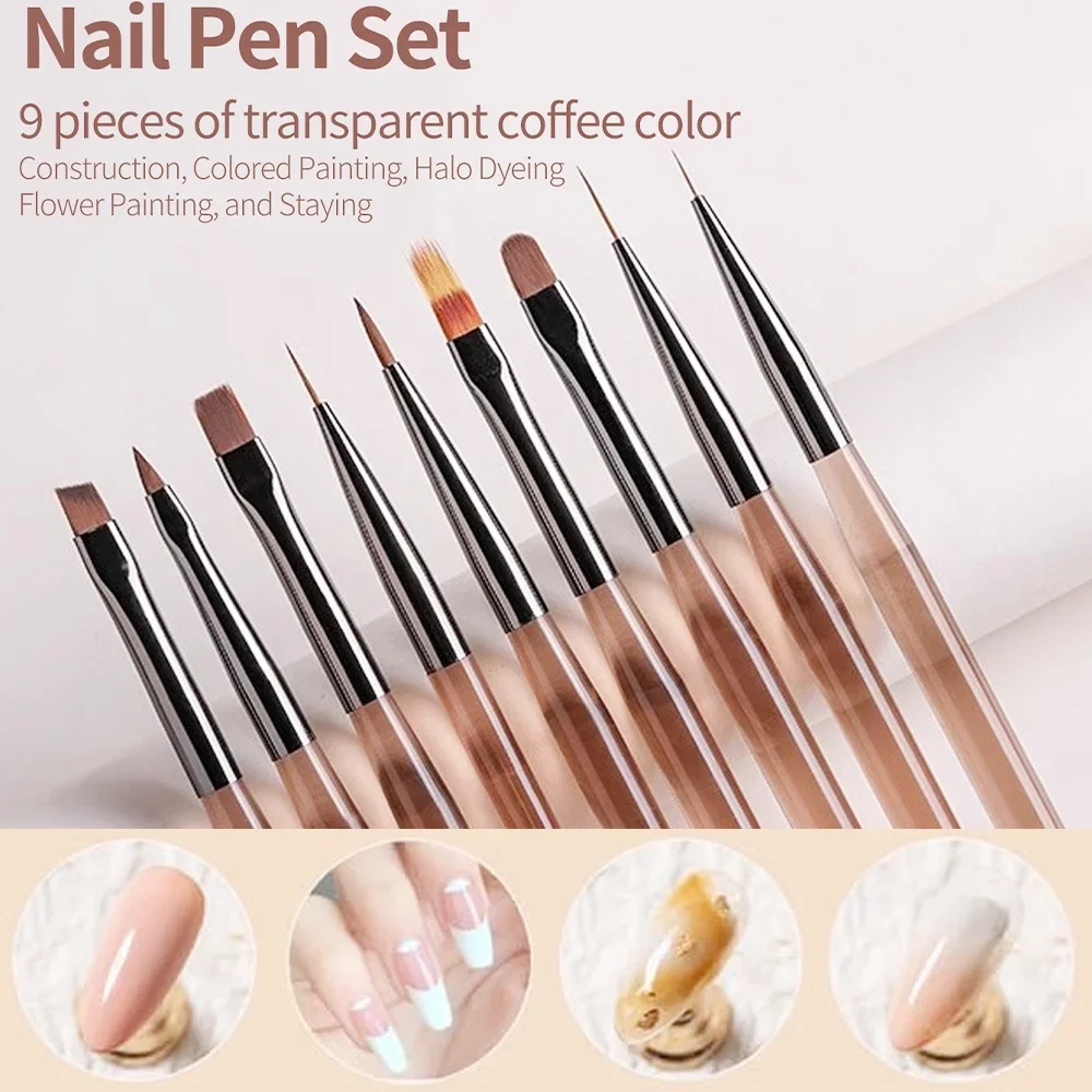 9PCS Nail Brush for Nail Art Design Nails Tip Display Painting Tool UV Gel DIY Painting Pen Liner Manicure Acrylic Drawing Brush