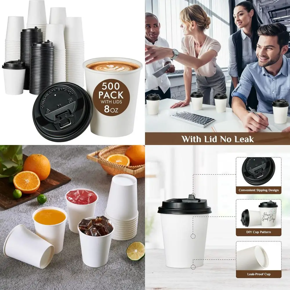 

8 oz Disposable Paper Coffee Cups with Lids, Ideal for Hot and Cold Beverages, Perfect for Home, Office, Travel, and Events