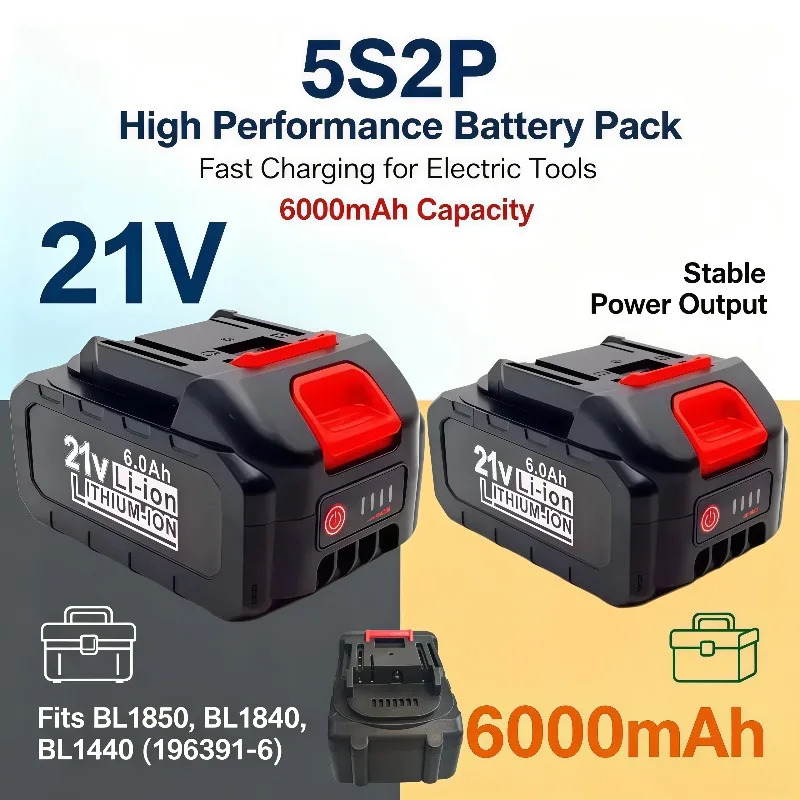 21V 6000mAh 5S2P Li‑ion Replacement Battery Fast Charge For Lpega Fit BL1850 BL1840 BL1440 196391‑6