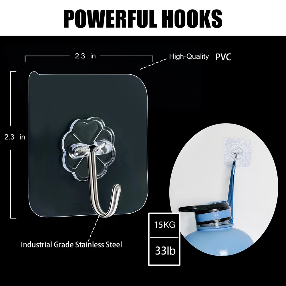 10PCS Transparent Stainless Steel Strong Self Adhesive Hooks Key Storage Hanger for Kitchen Bathroom Door Wall Multi-Function