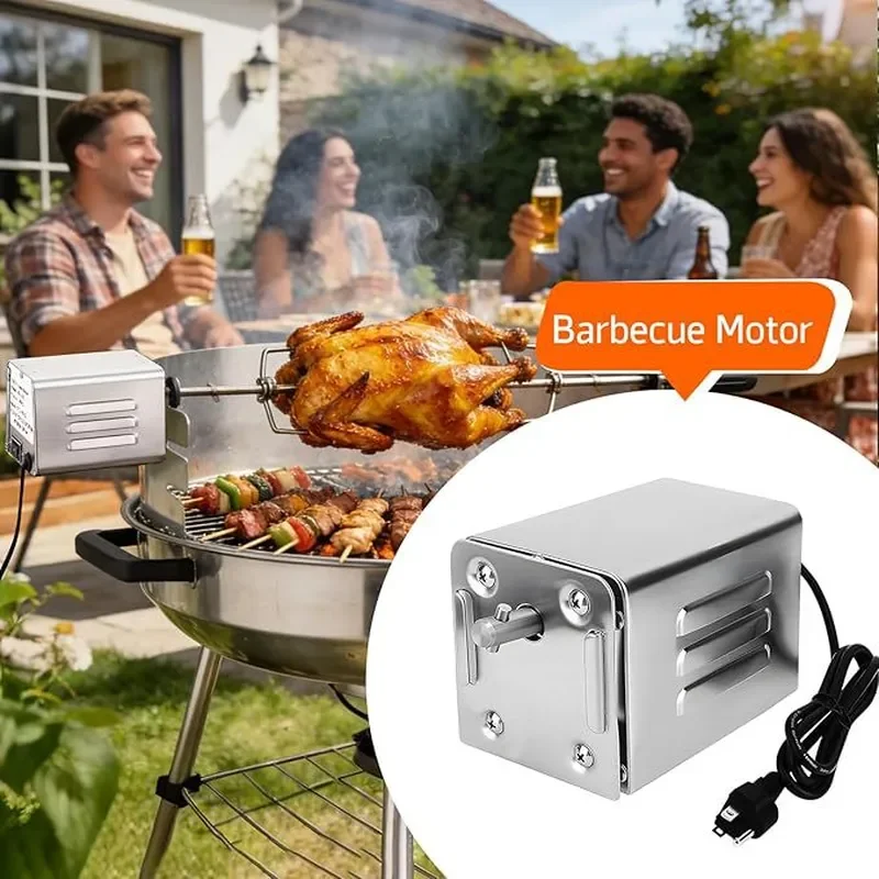 15W Electric BBQ Rotisserie Motor 30KG Load Stainless Steel Spit Roaster for Camping Outdoor Grill Accessories Heavy Duty