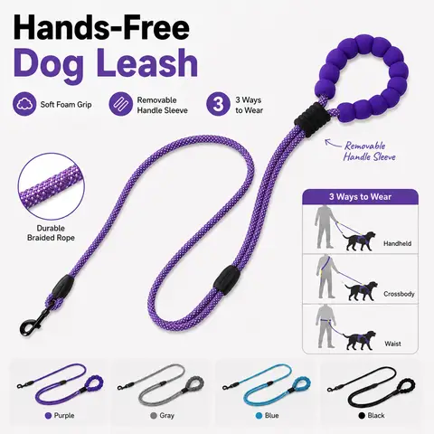 170cm Length Hands-Free Dog Leash Reflective Foam Grip Pet Leash Adjustable Waist and Crossbody Leash for Medium and Large Dogs