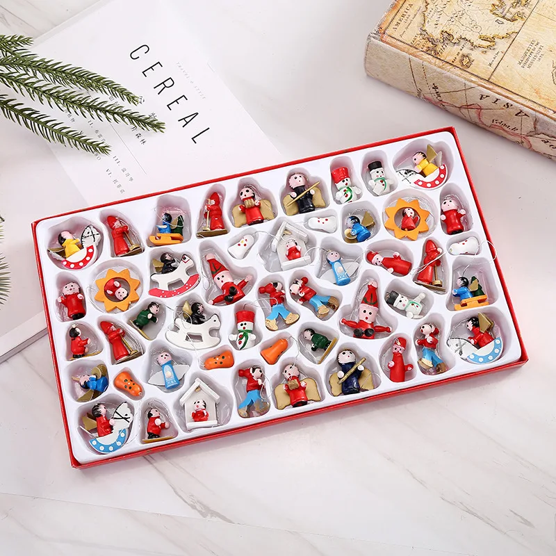 Christmas Decorations Wholesale Wooden Small Pendants Decorate The Christmas Tree 48-piece Gift Box Christmas Decorations