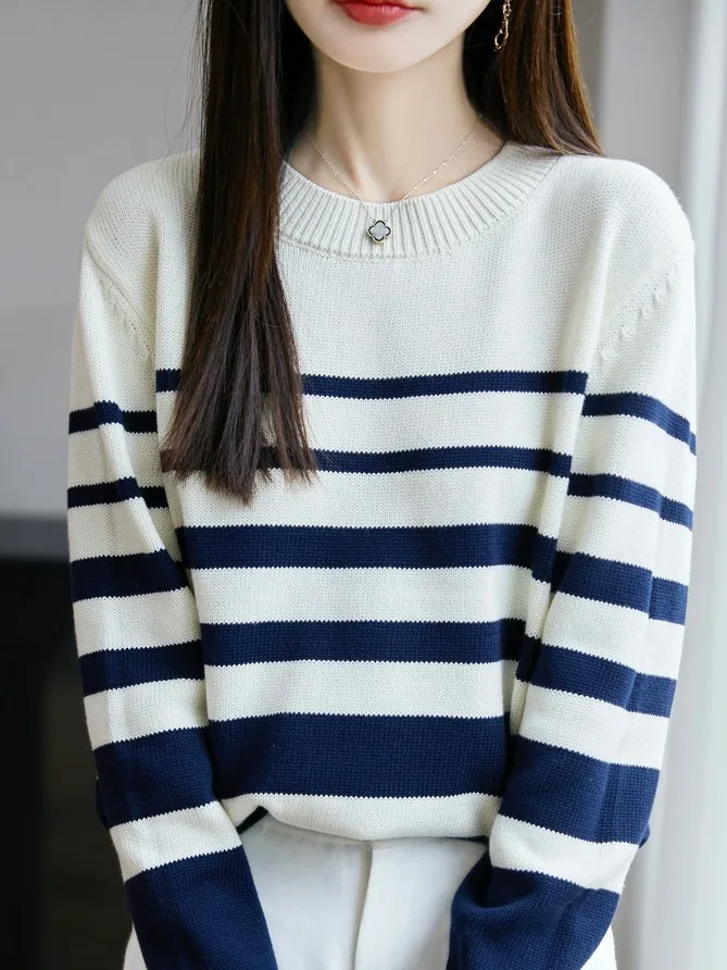 Marque sortie couleur Blo rayure tricots longue Sve coupe ajustée vêtements intérieurs contraste couleur décontracté Sle doux coton mélange haut