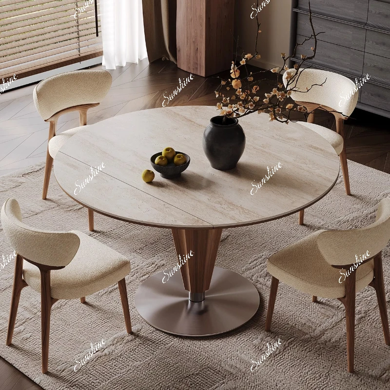 Variable round table household small apartment retractable dining table light luxury simple, several style rock slab