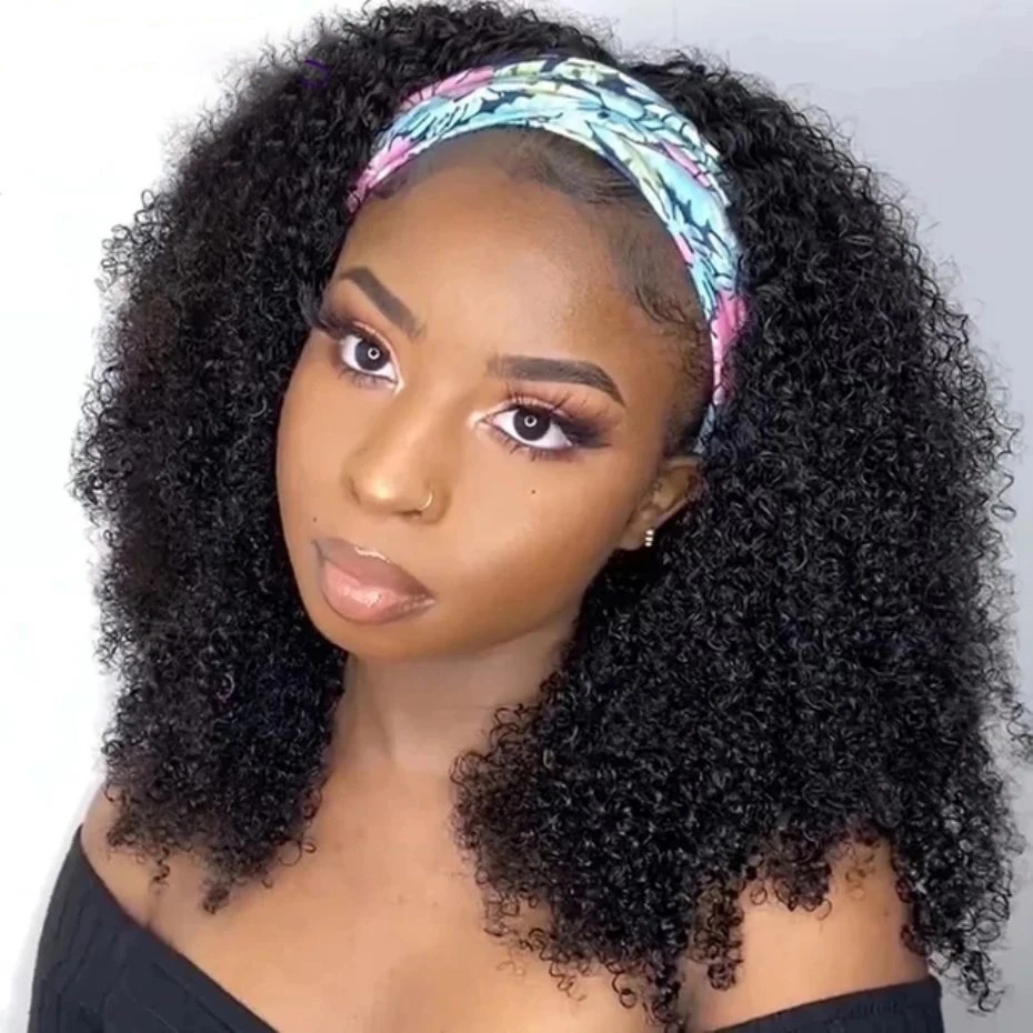 

Afro Kinky Curly No Glue Headband Wigs For Women Full Machine Made Brazilian Remy 100% Human Hair Wigs MYLOCKME
