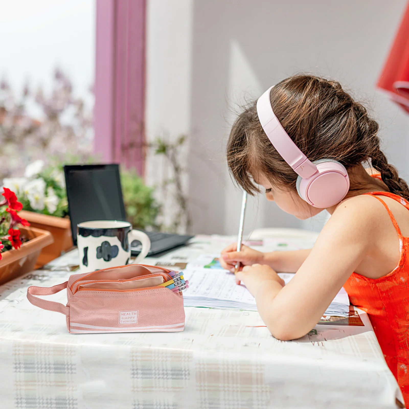 

Double Layer Canvas Pencil Bag Large Capacity Washable Eco Friendly Portable Zipper Pouch For School Students Coin