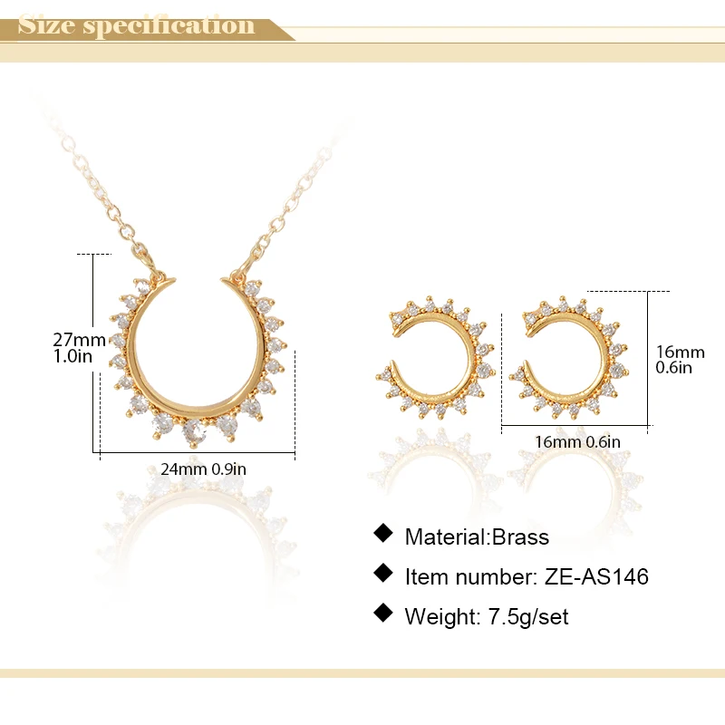 Minimalist Zircon Jewelry Sets For Women C Shape Stud Earrings Gold Plated Necklace Pendant 2023 Trend Party Jewellery Wholesale