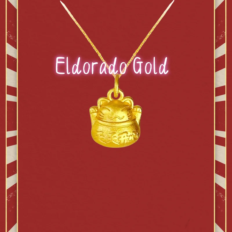 

A genuine gold 999 Chinese-style design, Daily start style Maneki Neko pendant for women's necklacesValentine's Day gifts for c