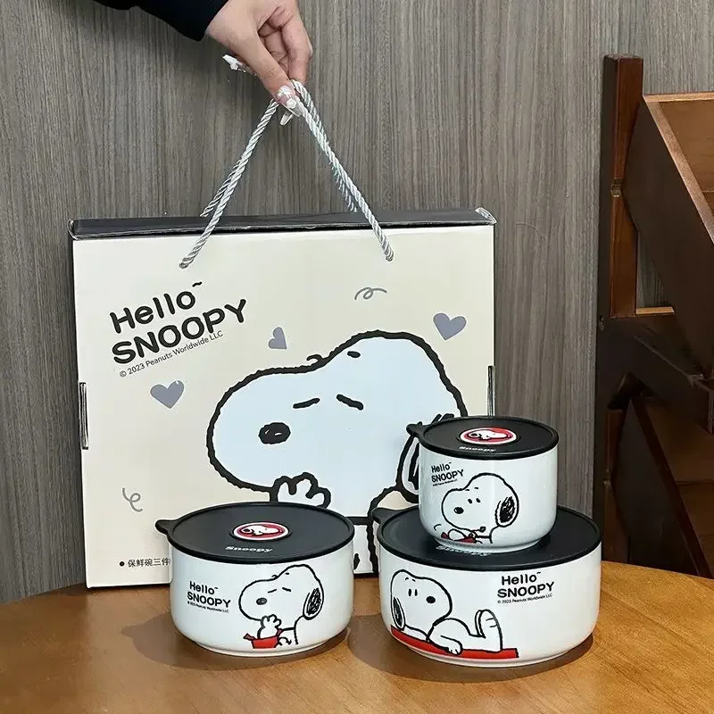 Disney Snoopy kreatywny zestaw misek ceramicznych do przechowywania świeżości podszkliwny kolor spożywczy uroczy kreskówkowy mikrofalowy prezent świąteczny kawaii