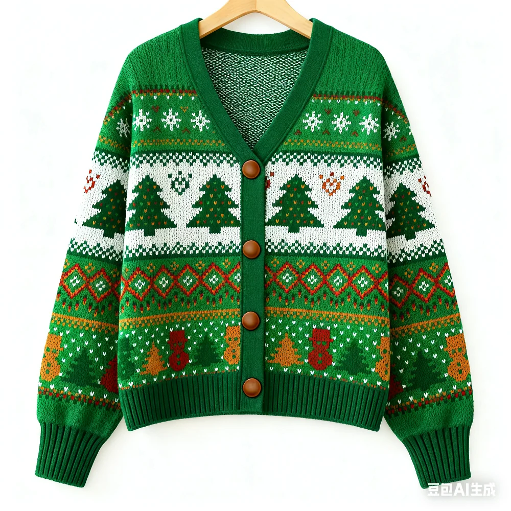 Vintage Weihnachten Gedruckt Strickjacke Frauen Herbst und Winter Taste Nette Bluse Pullover Casual Vielseitige Weibliche Übergroßen Outwear