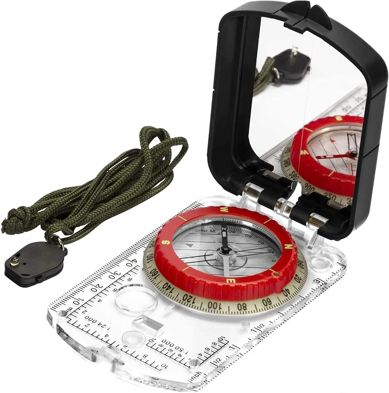 Adjustable Tilt Mirror Aiming Compass With Night Light For Hiking, Map Reading Camping Survival Hunting And Mountaineering