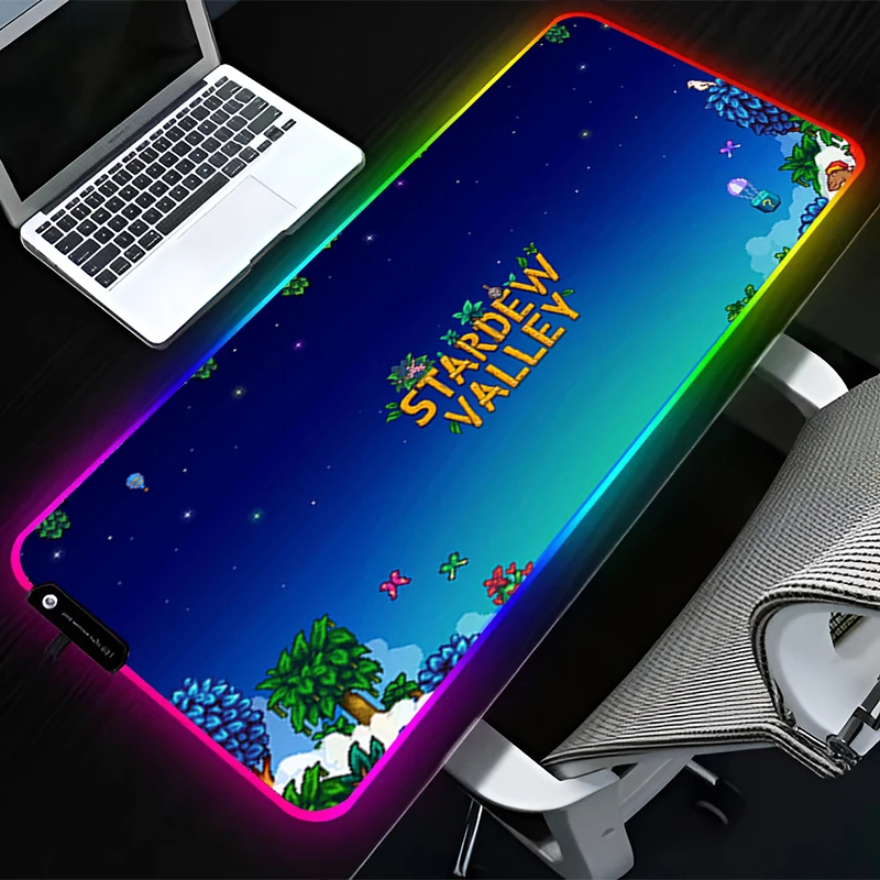 Alfombrilla de ratón LED RGB, alfombrilla de goma para ratón, alfombrilla extendida, accesorios para PC, alfombrilla de escritorio, alfombrillas antideslizantes para juegos, alfombrilla para teclado de oficina S-stardew Valley