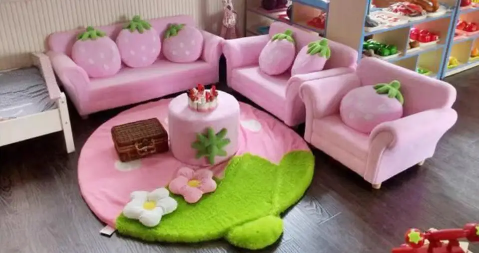 

Children's Sofa Chair Reading Corner Kindergarten Small Sofa Combination Cute Cartoon Baby Fabric Strawberry Sofa