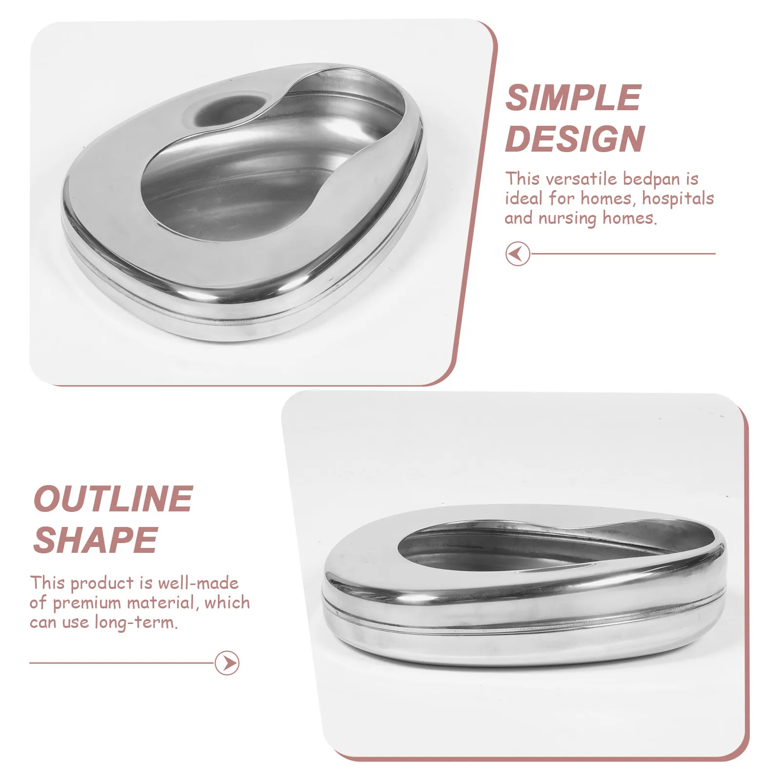 1Pcs Stainless Steel Urinal Bedpan Horizontal Design Comfort Contoured Easy Clean for Bedridden Patient Potties Elderly Home