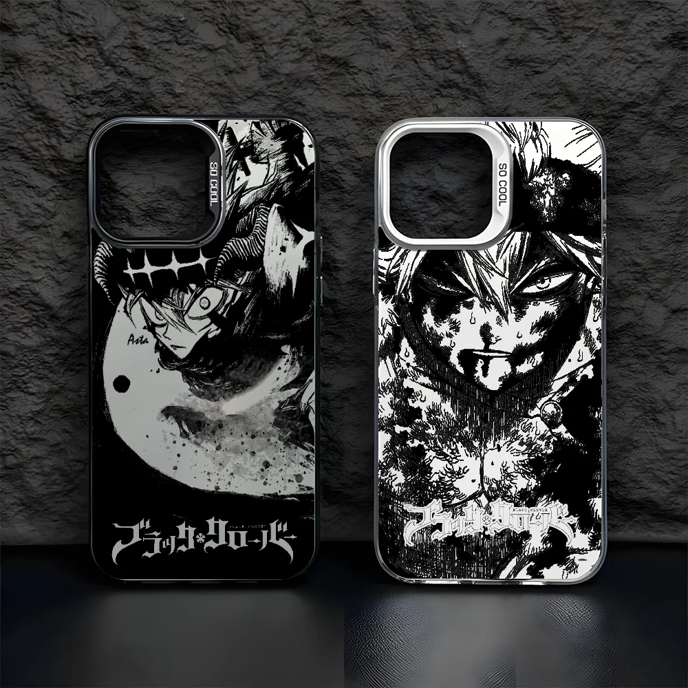 Funda de teléfono Asta Cartoon B-Black Clover para iPhone 16 15 14 13 12 11 Pro Max negro mate Multicolor láser metálico Aurora Funda