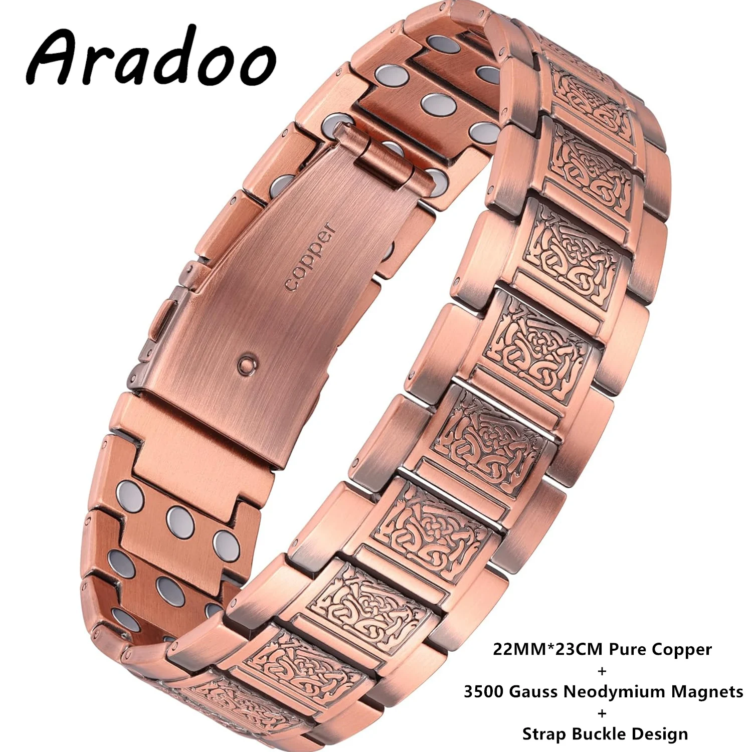 ARADOO Copper Bracelet for Men 3X Strength Magnetic Wristband Jewelry with Powerful 3800 Gauss Magnets