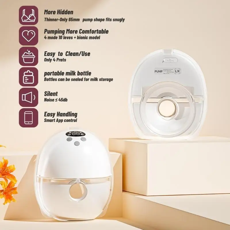 مضخة ثدي يمكن ارتداؤها يدويًا، تطبيق ذكي للتحكم في 9 مستويات قابلة للتعديل، تصميم مدمج وسري قابل لإعادة الشحن من النوع C A2UB #1